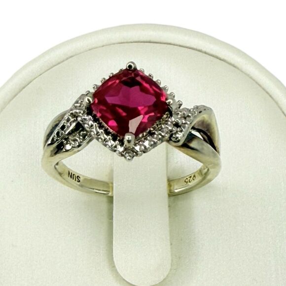 Vtg Ruby 925 Sterling Silver Halo Ring SZ 7 1.5ct July Birthstone Lab Created - Picture 16 of 16